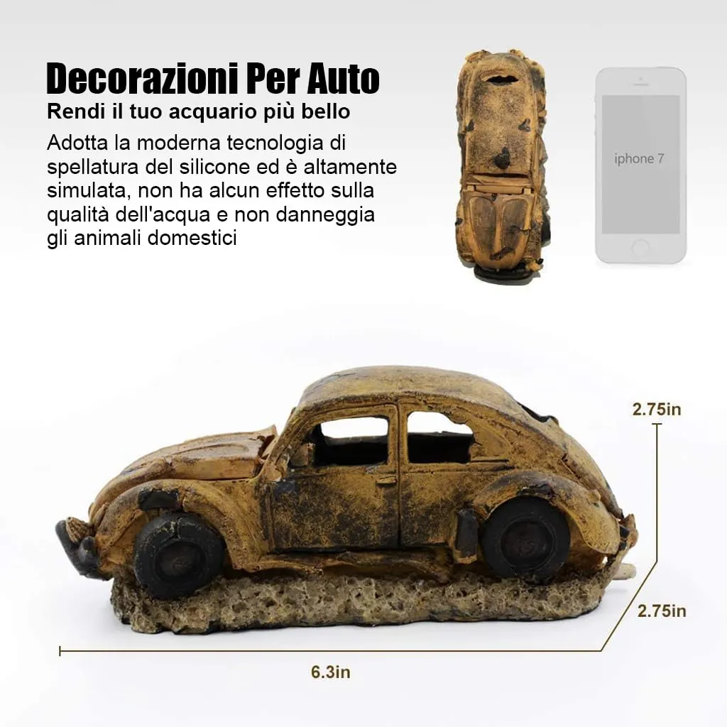 boxtech auto relitto decorazione acquario resina 16 cm