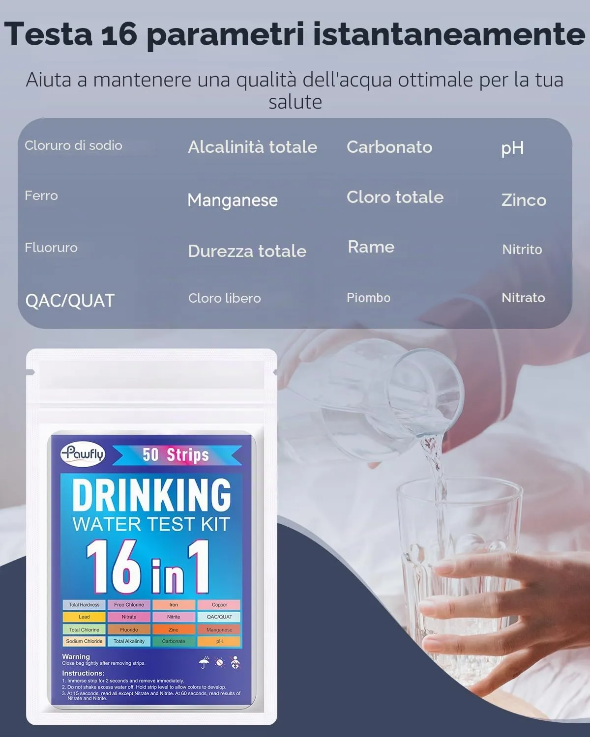 Pawfly Strisce Test Acqua 16 in 1 da 50 Pezzi