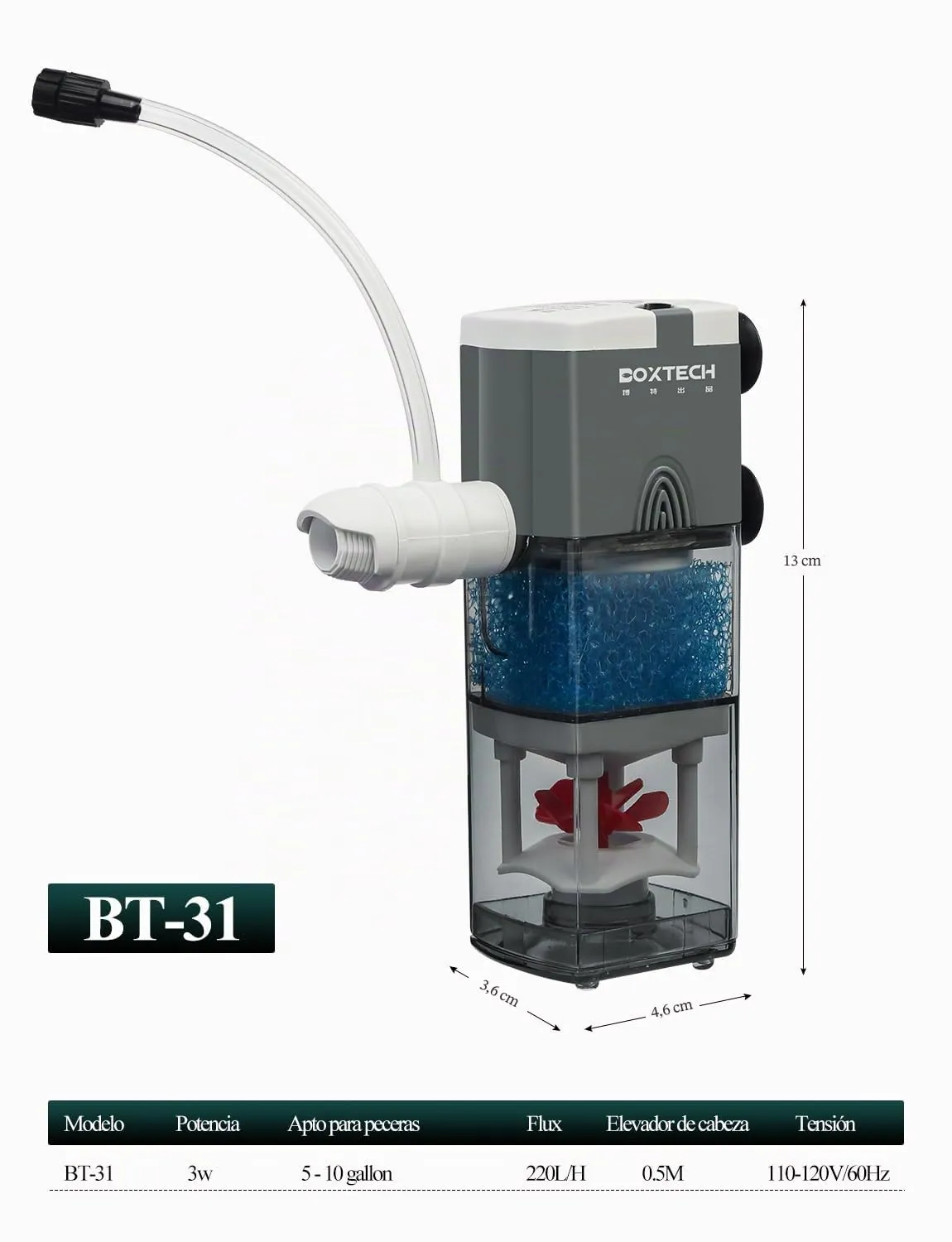 Boxtech 3W filtro interno acquario 220 l/h 5-65 L