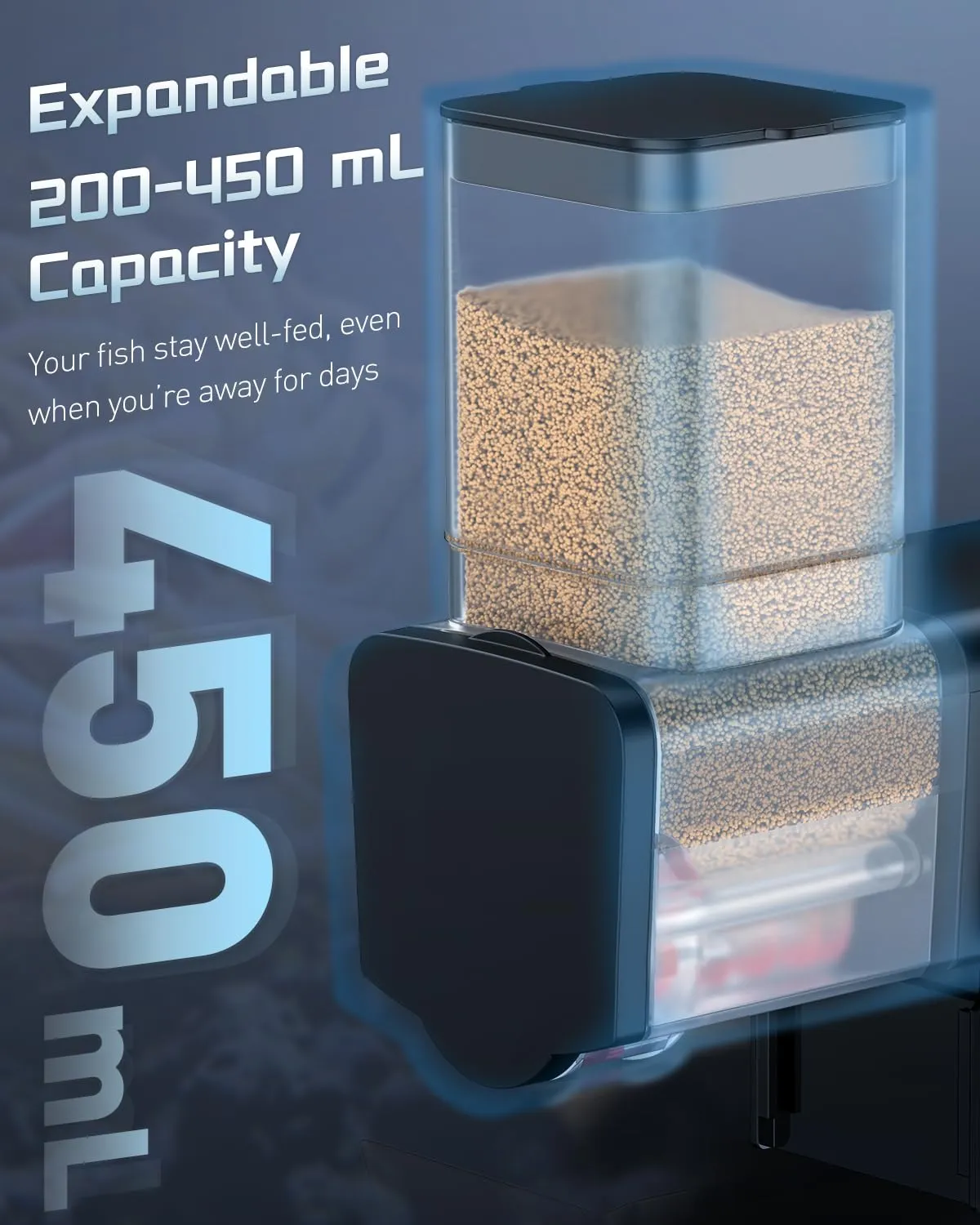 Pawfly mangiatoia automatica pesci timer 200-450 ml batteria