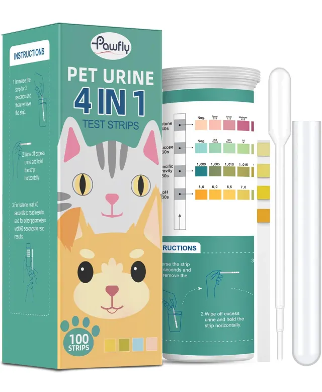 Pawfly Test Urine 4 in 1 100 Pezzi Cani e Gatti Diabete