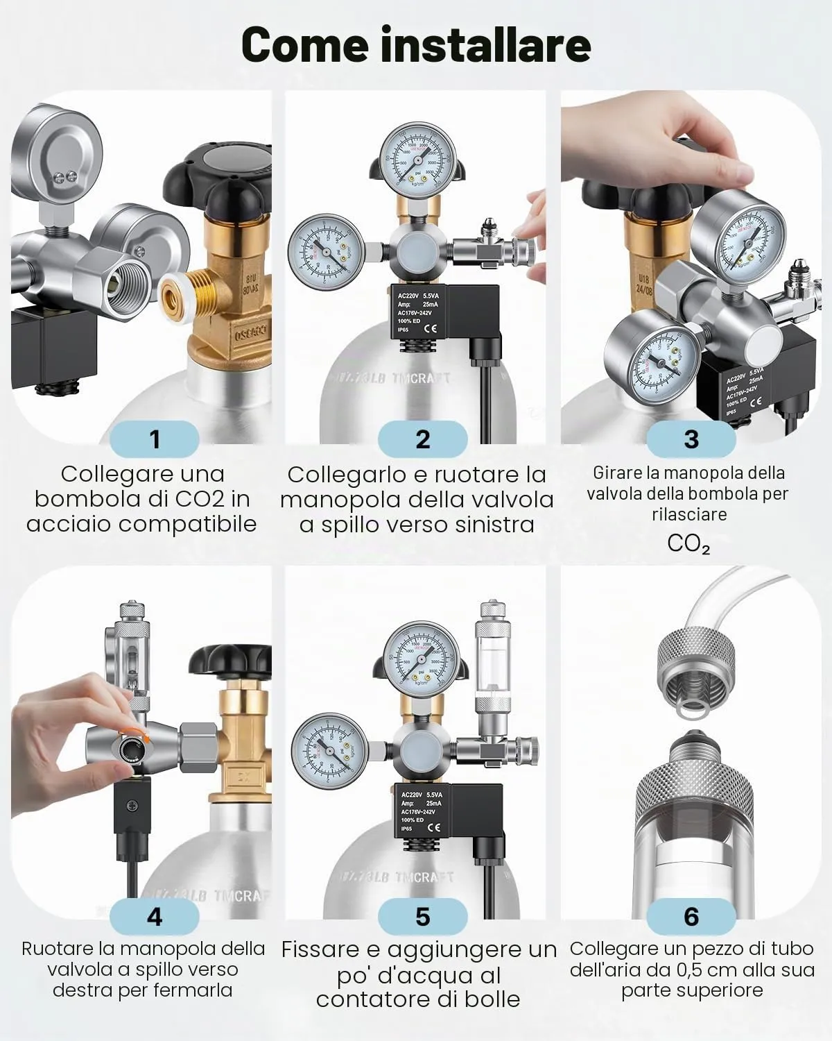 Pawfly Regolatore CO2 doppio manometro elettrovalvola acquario