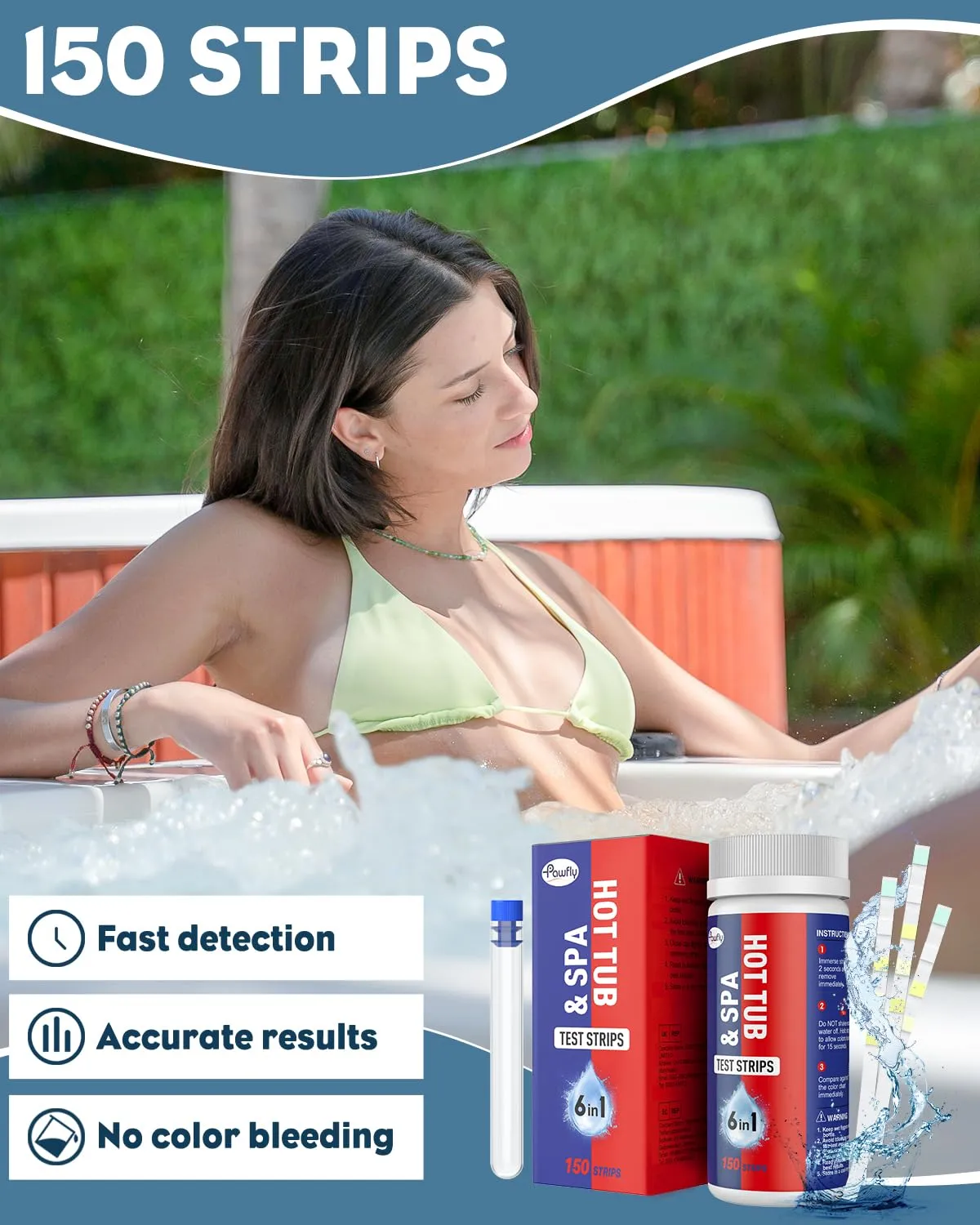 Pawfly Strisce Test Piscina 6 in 1 150 Pezzi pH Cloro