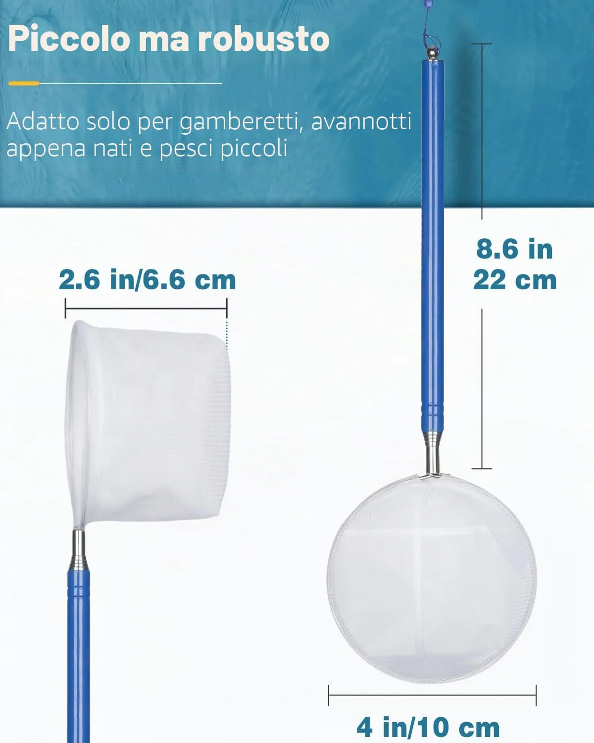 Pawfly Retino Acquario 10 cm Manico Telescopico Nylon