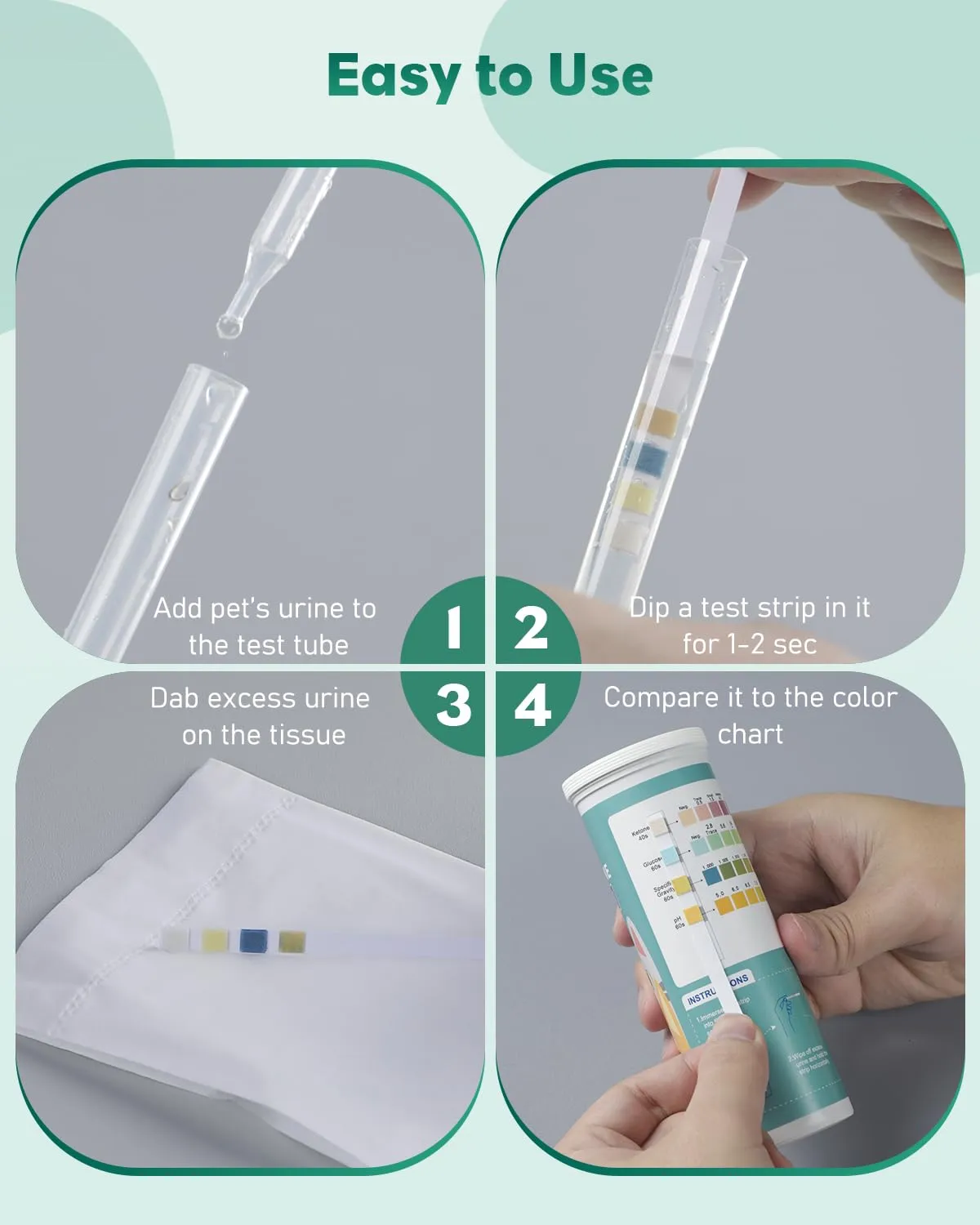 Pawfly Test Urine 4 in 1 100 Pezzi Cani e Gatti Diabete