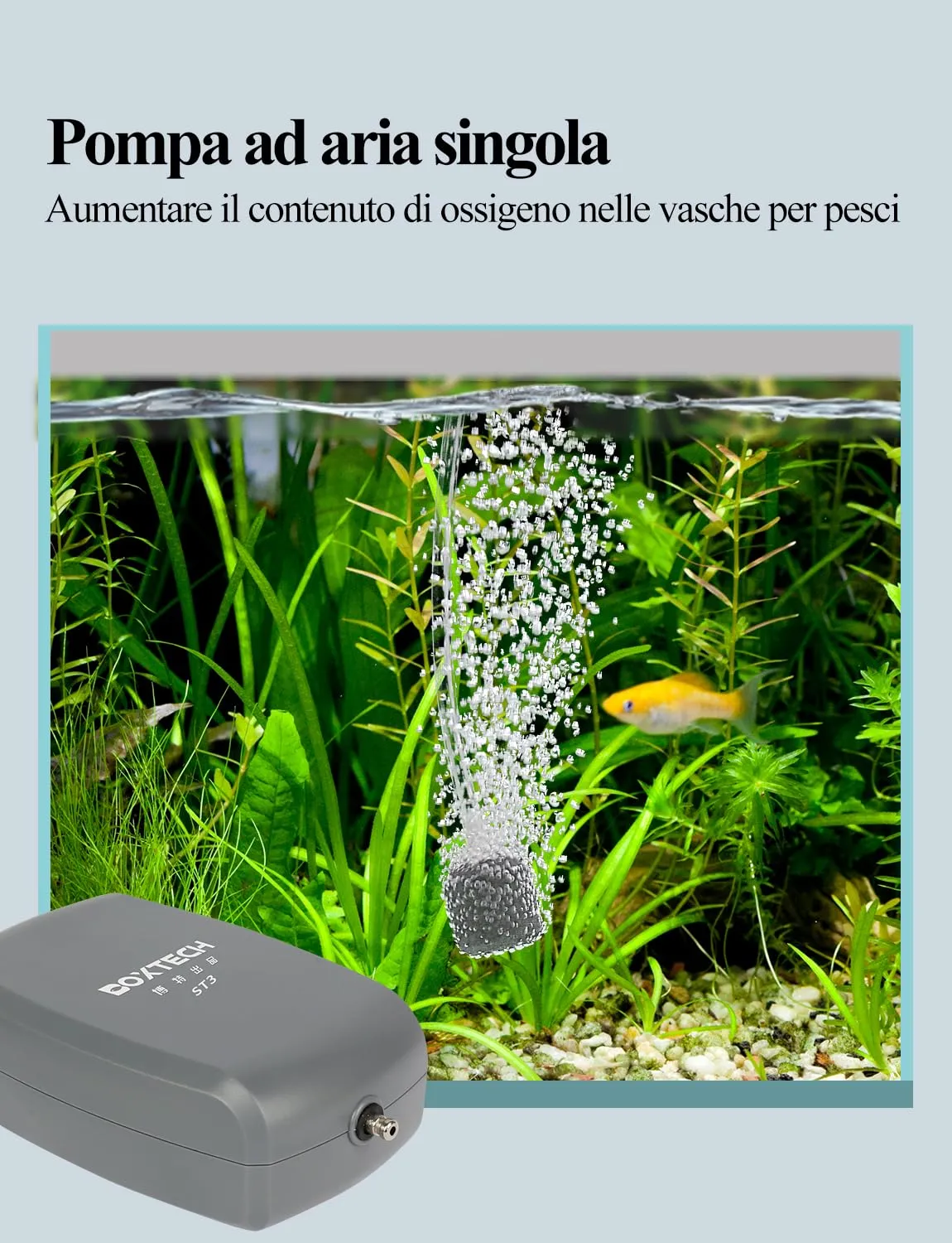 Boxtech aeratore acquario regolabile 3W doppia uscita